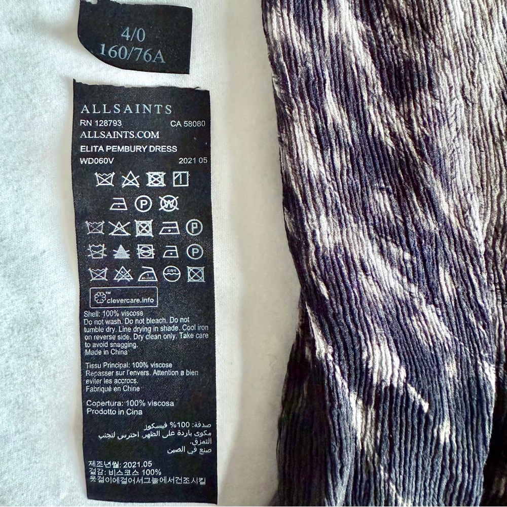 ALL SAINTS Feather Print Dress in Gauze Crepe, fits 0-4, RARE! 🪶 - Picture 7 of 9